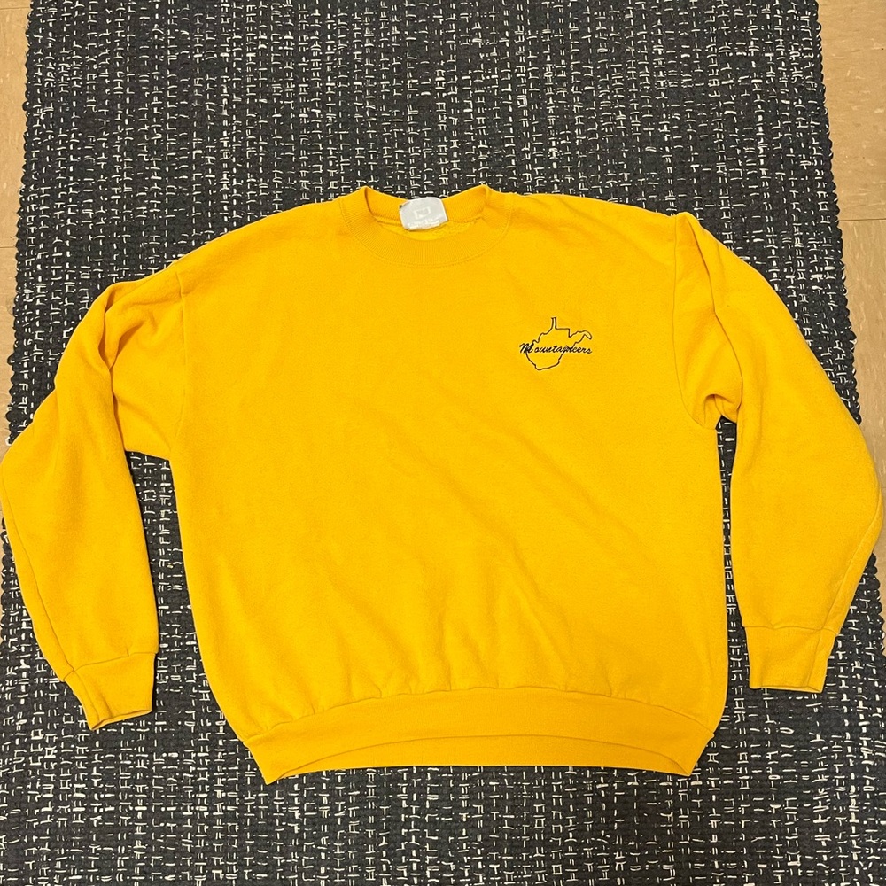 WVU Large Yellow Crewneck. Unisex